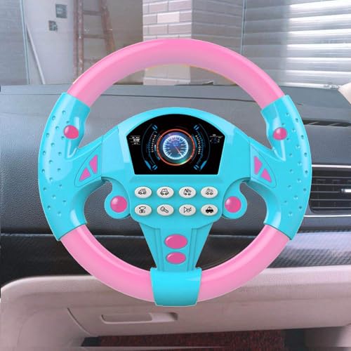 NAVESO Volant Jouet Enfant Rotation 360° – Simulateur De Voiture Interactif Avec Sons & Musique, Rose – Idéal Dès 1 An !